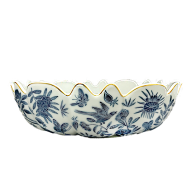 SACRED BIRD & BUTTERFLY BLUE SCALLOPED BOWL