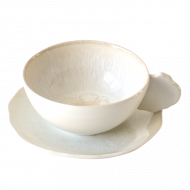 PLUME WHITE PEARL TEA CUP & SAUCER