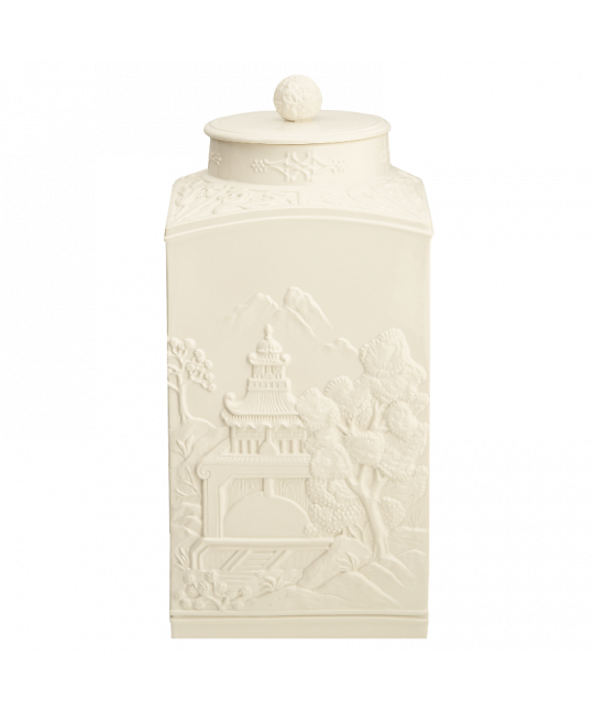 FIGURE SQUARE TEA JAR WITH COVER